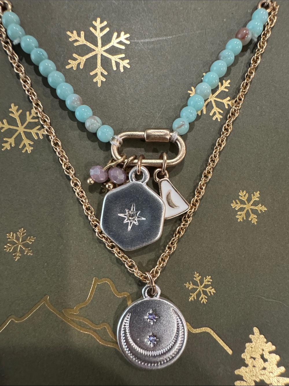 Lucky Brand Layered Moon & Star Pendant Necklace